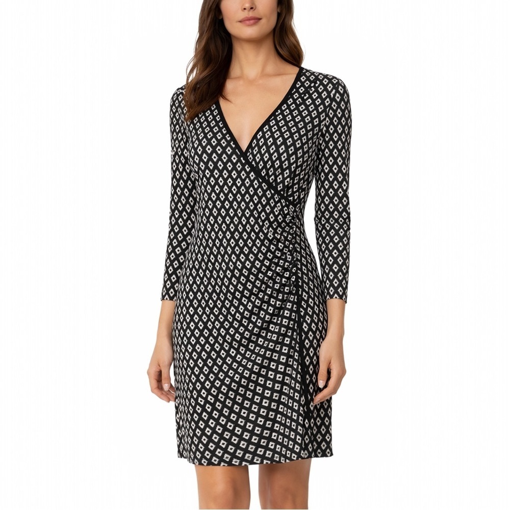 ✨ Max Studio Black & White Faux Wrap Dress – Size Large ✨